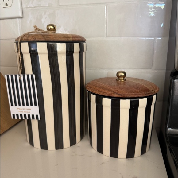 Striped Black and White Food Storage Canisters - Picture 2 of 4